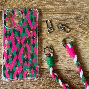 iPhone 14 Pro Max silicone case with strap pink / green / white NEW